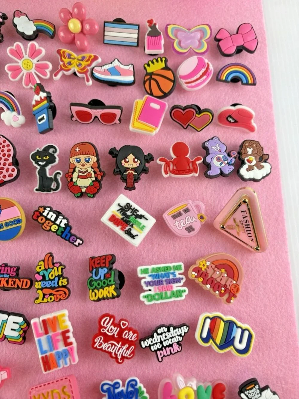 Lot 87pc Mixed PVC Croc Shoe Charms Jibbitz Girl Power Pride Mixed Designs